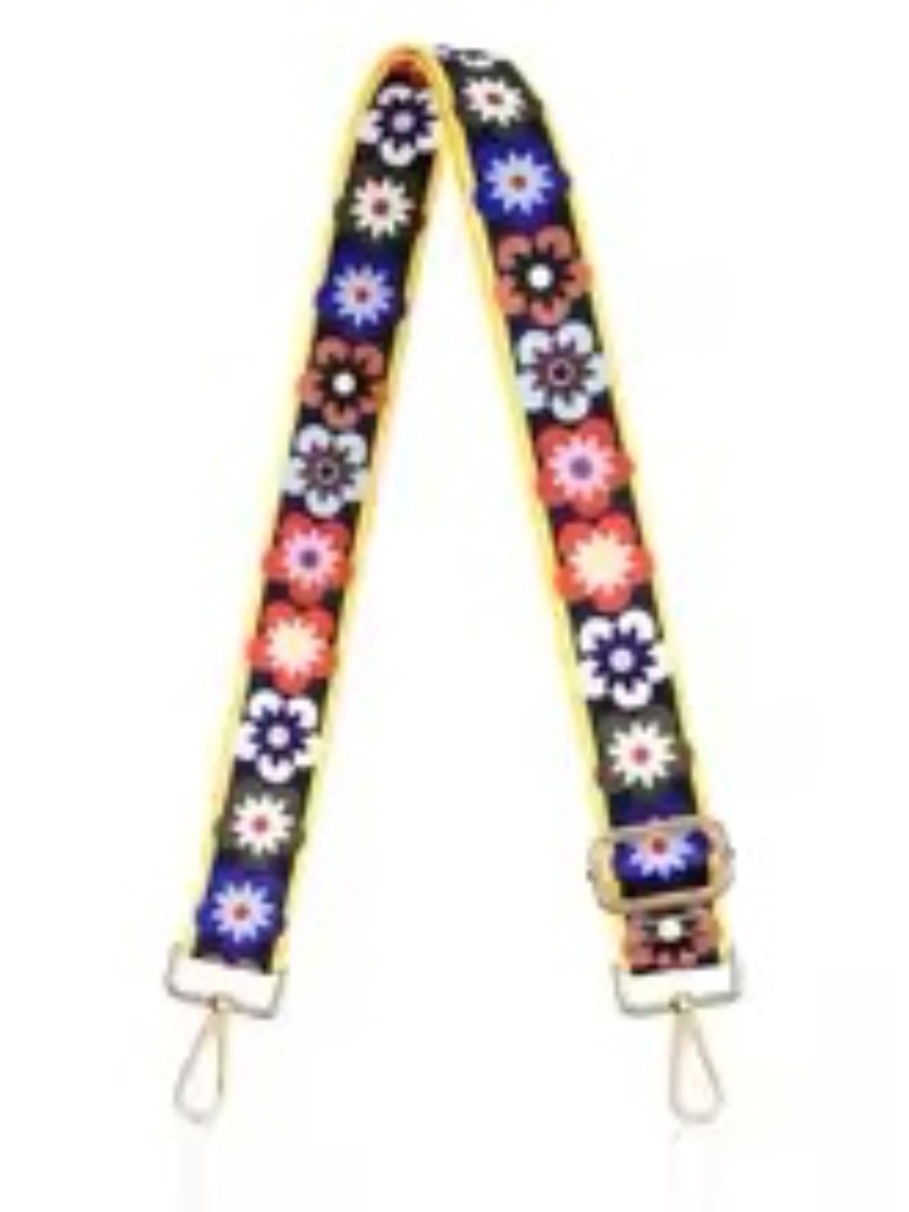 NEW Yellow Trim Floral print crossbody Guitar Strap -Gold hardware